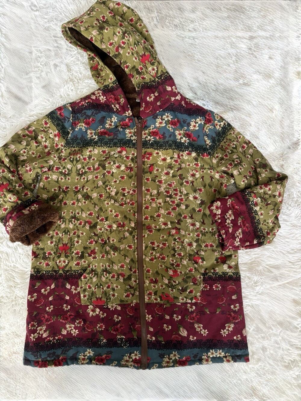 Boho Style Women’s XL Furry Lined Hooded Jacket. Comf, Grt. Shape